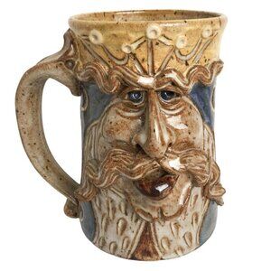 Vintage 1980s John Coiner Ugly Face Man King Pottery Mug Cup